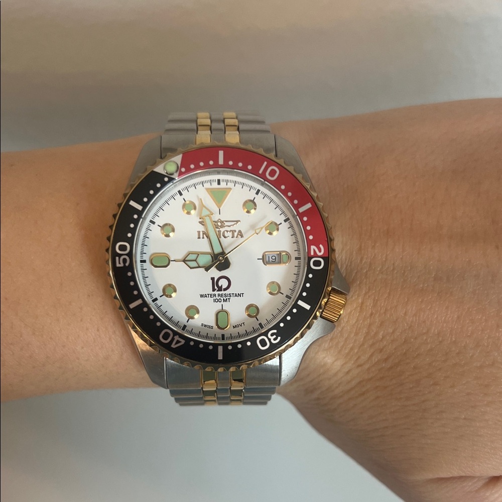 Invicta Silver and Gold Watch with Red and Black Bezel